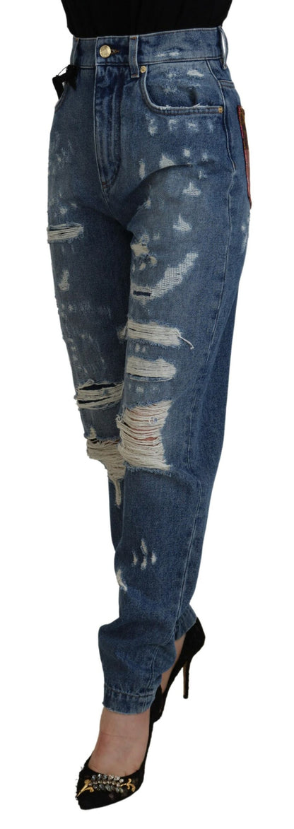 Dolce &amp; Gabbana – Blaue, zerfetzte Skinny-Jeans aus Baumwolldenim