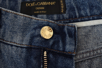 Dolce &amp; Gabbana – Blaue, zerfetzte Skinny-Jeans aus Baumwolldenim