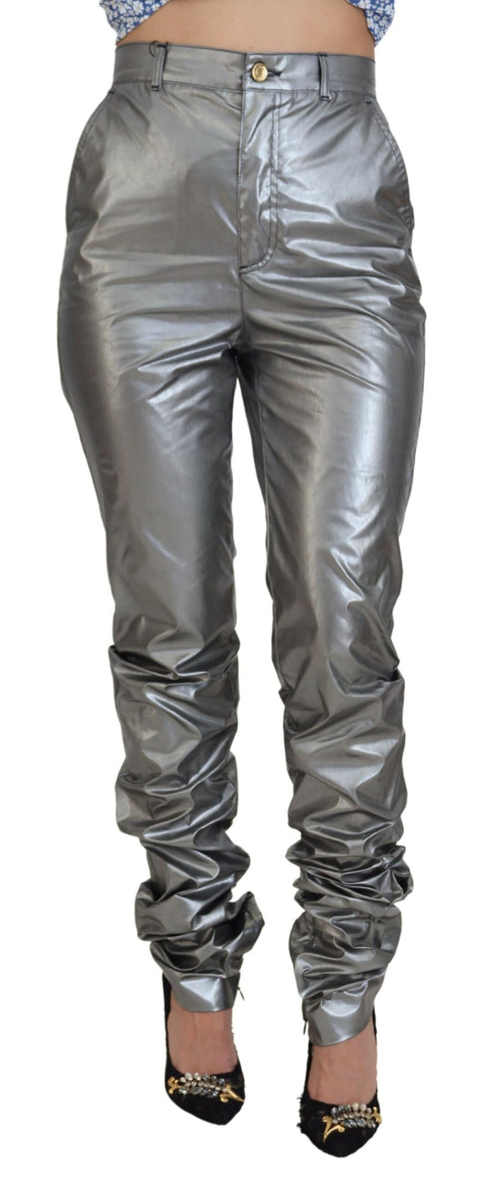 Dolce &amp; Gabbana – Enge Hose mit hoher Taille in Metallic-Silber