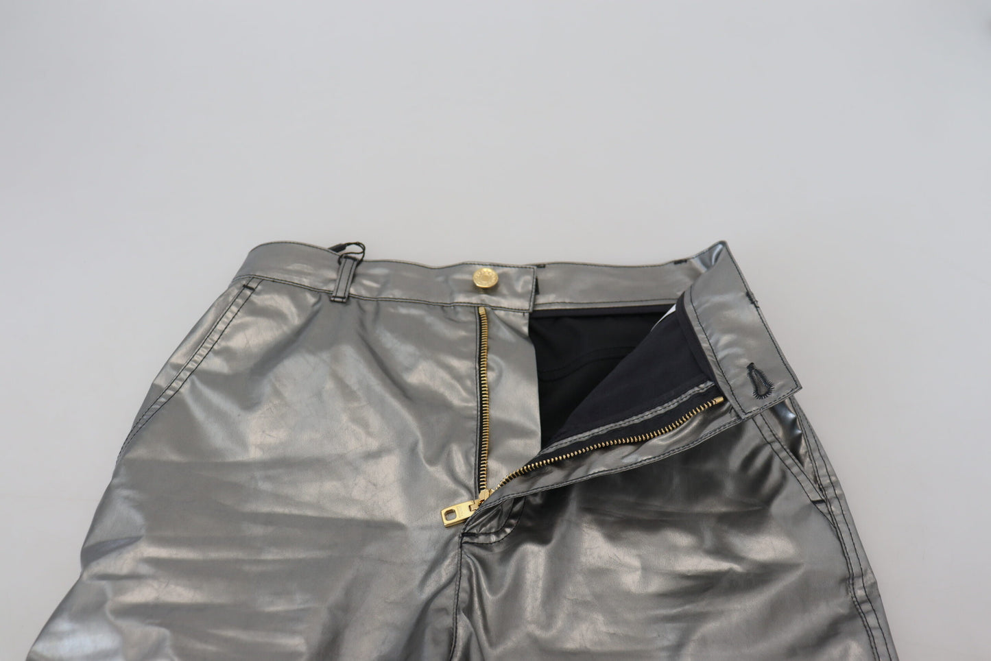 Dolce &amp; Gabbana – Enge Hose mit hoher Taille in Metallic-Silber