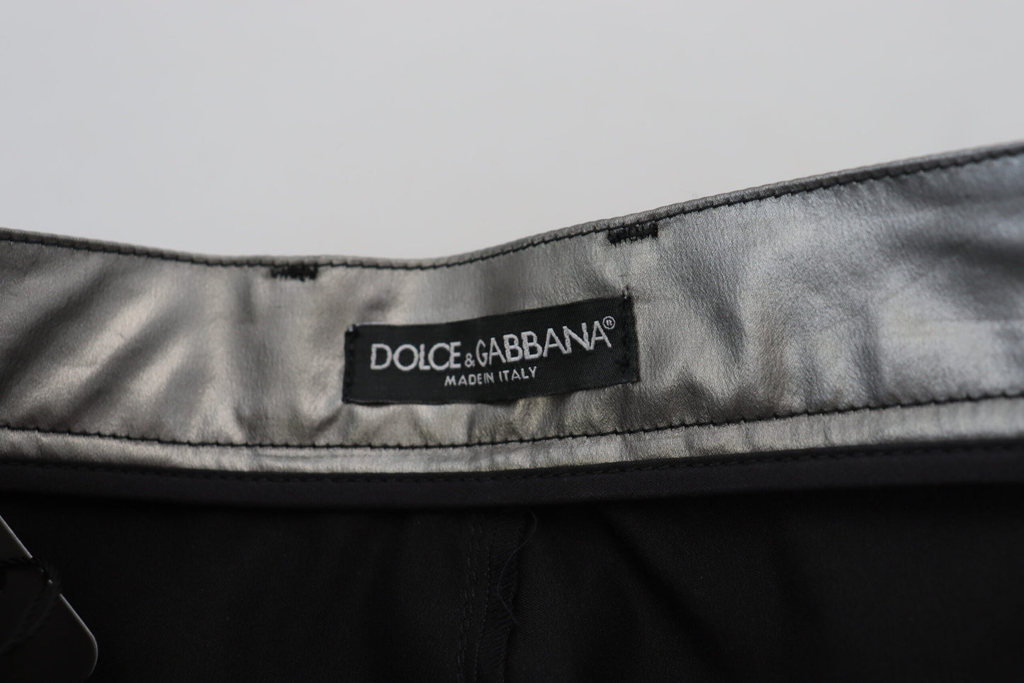 Dolce &amp; Gabbana – Enge Hose mit hoher Taille in Metallic-Silber