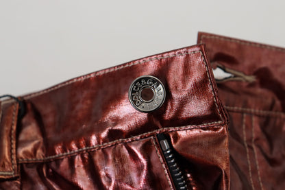 Dolce &amp; Gabbana – Enge Jeans mit hoher Taille in Metallic-Bronze