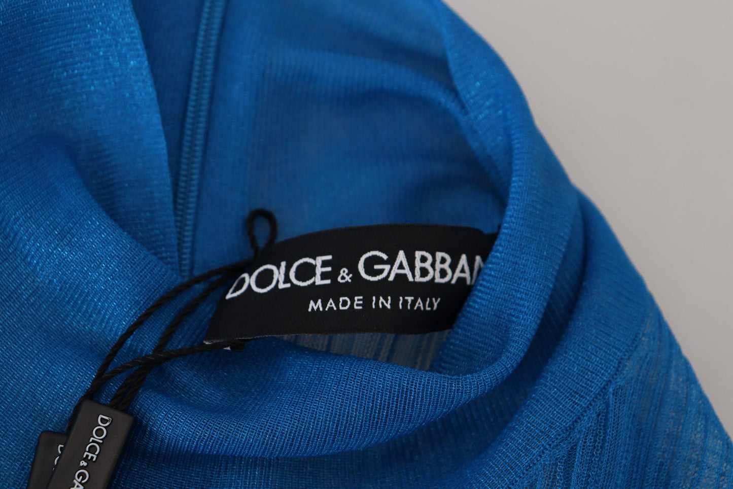 Dolce &amp; Gabbana, blaues Rollkragen-Bluse-Oberteil aus Netzstoff mit langen Ärmeln