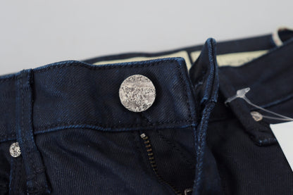 Acht Blaue, schmal geschnittene Damen-Jeans aus Baumwolle mit niedriger Taille