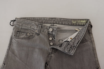 Pflegeetikett Grau gewaschene Baumwolle Skinny Damen Casual Denim Jeans