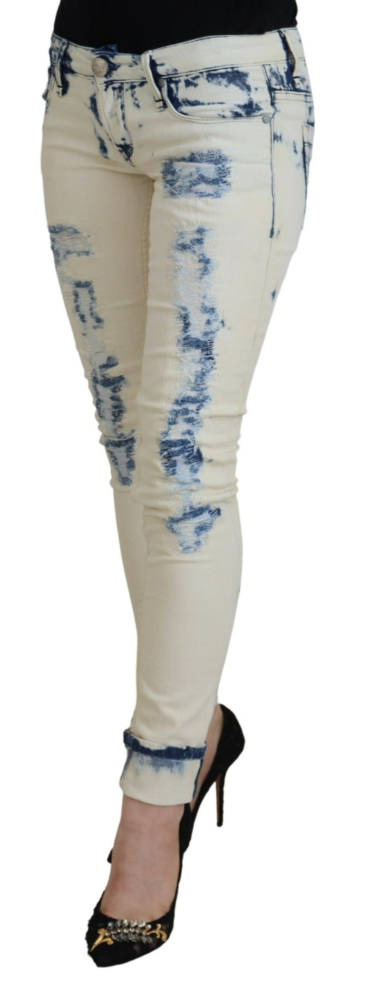 Acht Weiß Blau Baumwolle Skinny Damen Zerfetzte Jeans