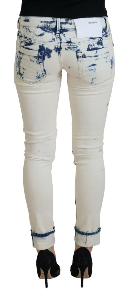 Acht Weiß Blau Baumwolle Skinny Damen Zerfetzte Jeans