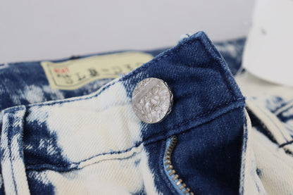 Acht Weiß Blau Baumwolle Skinny Damen Zerfetzte Jeans