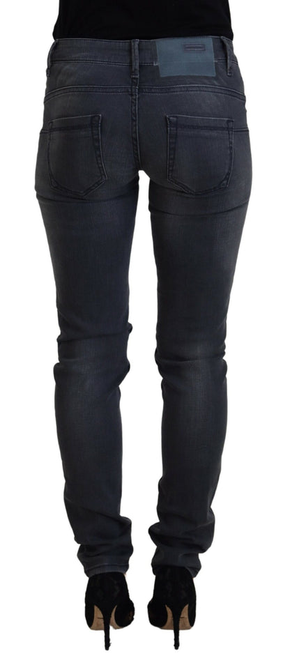 Acht Graue Skinny-Jeans aus Baumwolle mit niedriger Taille für Damen