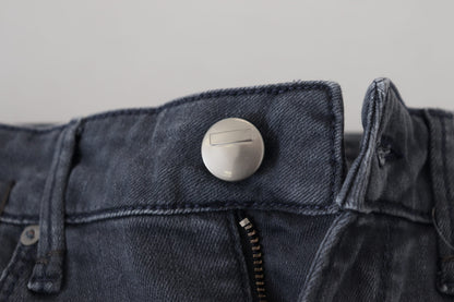 Acht Graue Skinny-Jeans aus Baumwolle mit niedriger Taille für Damen