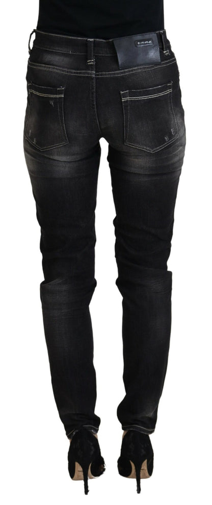 Acht Black Washed Mid Waist Tapered Damen Casual Denim Jeans
