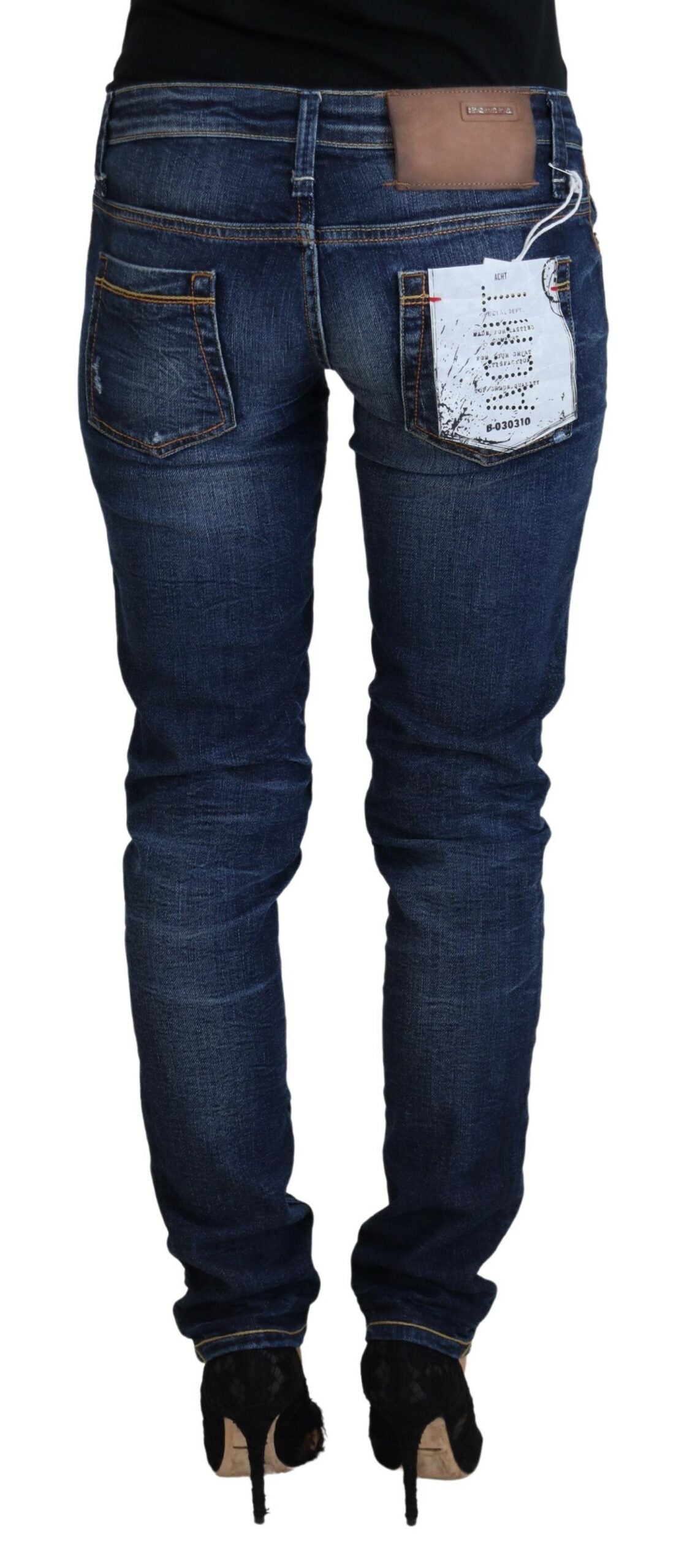 Acht Blaue verwaschene Baumwolle Low Waist Damen Casual Jeans