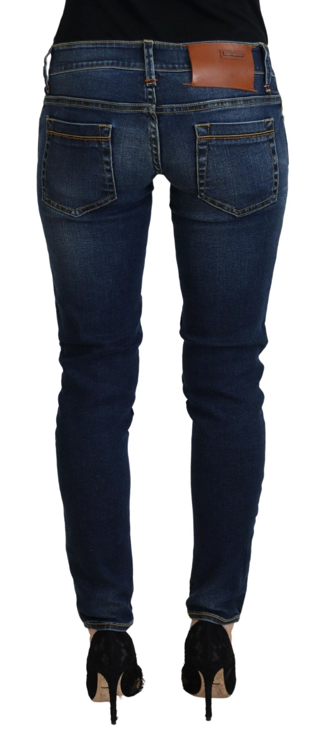 Acht Blaue Skinny Jeans aus Baumwolle mit niedriger Taille für Damen