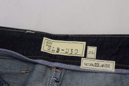 Acht Blaue, schmal geschnittene Damen-Jeans aus Baumwolle mit niedriger Taille