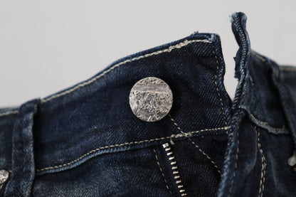 Acht Blaue Slim Fit Jeans aus gewaschener Baumwolle für Damen