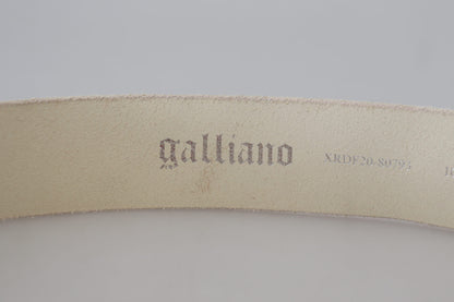 John Galliano – Rosafarbener Ledergürtel mit runder Schnalle und Buchstabenlogo