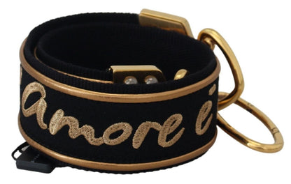 Dolce &amp; Gabbana Schulterriemen aus Messing mit schwarzem und goldenem Logo-Print