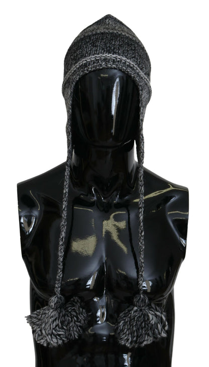 Dolce &amp; Gabbana – Graue, warme Strickmütze mit Ohrenklappen aus Fleece