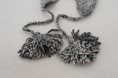 Dolce &amp; Gabbana – Graue, warme Strickmütze mit Ohrenklappen aus Fleece