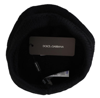 Dolce &amp; Gabbana Schwarze Schurwolle Damen Winter Beanie Mütze