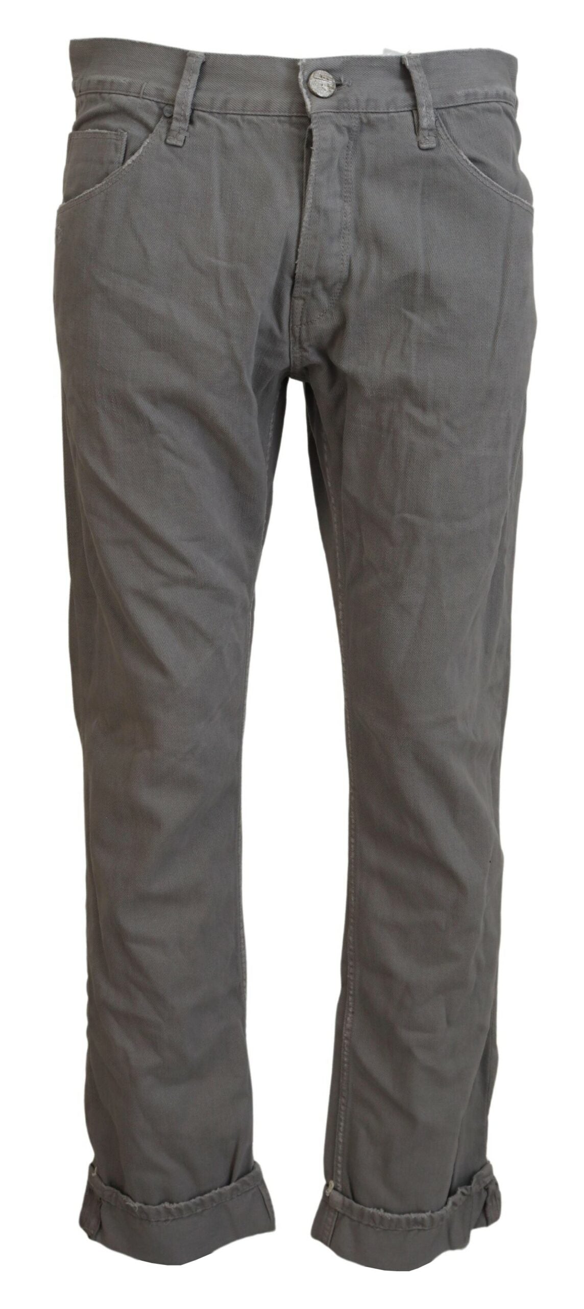 Acht – Lässige Jeans aus Baumwolle mit geradem Schnitt und gefaltetem Saum, Grau