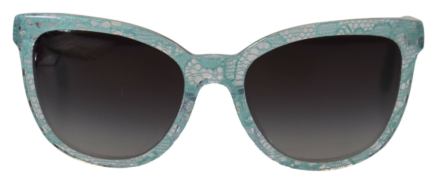 Dolce &amp; Gabbana Blaue DG4190 Schmetterlingssonnenbrille aus Acetat mit Spitze und Kristallen