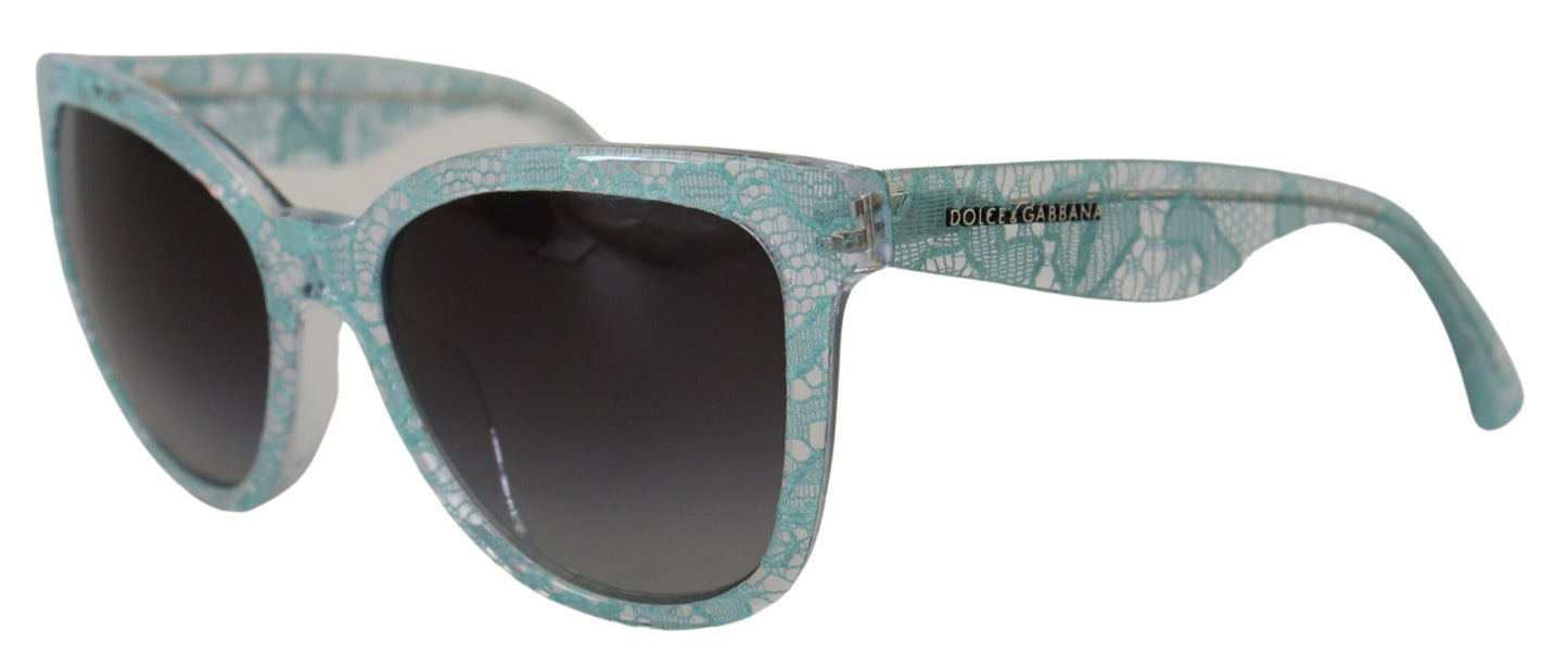 Dolce &amp; Gabbana Blaue DG4190 Schmetterlingssonnenbrille aus Acetat mit Spitze und Kristallen