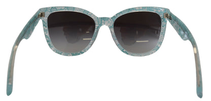 Dolce &amp; Gabbana Blaue DG4190 Schmetterlingssonnenbrille aus Acetat mit Spitze und Kristallen