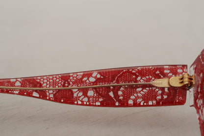 Dolce &amp; Gabbana – Rote Sonnenbrille mit rechteckigem Acetat-Spitzenrahmen DG4231F