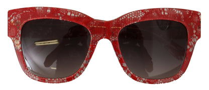 Dolce &amp; Gabbana – Rote Sonnenbrille mit rechteckigem Acetat-Spitzenrahmen DG4231F