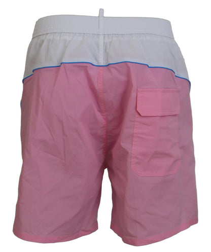 Dsquared² Weiß Rosa Logo Print Männer Beachwear Shorts Bademode