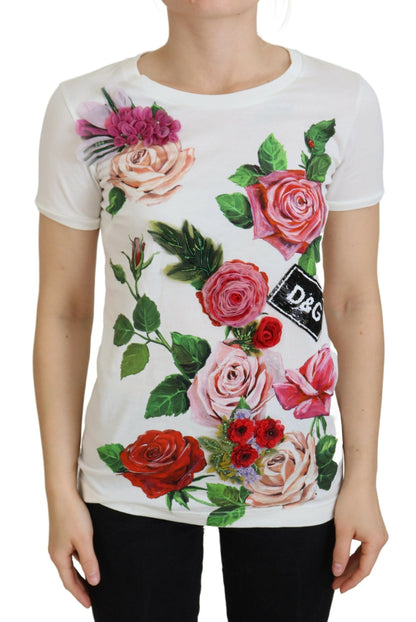 Dolce &amp; Gabbana – Kurzärmliges Oberteil mit weißem Rosen-DG-Logo-Print