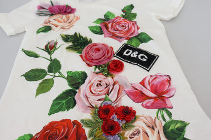 Dolce &amp; Gabbana – Kurzärmliges Oberteil mit weißem Rosen-DG-Logo-Print