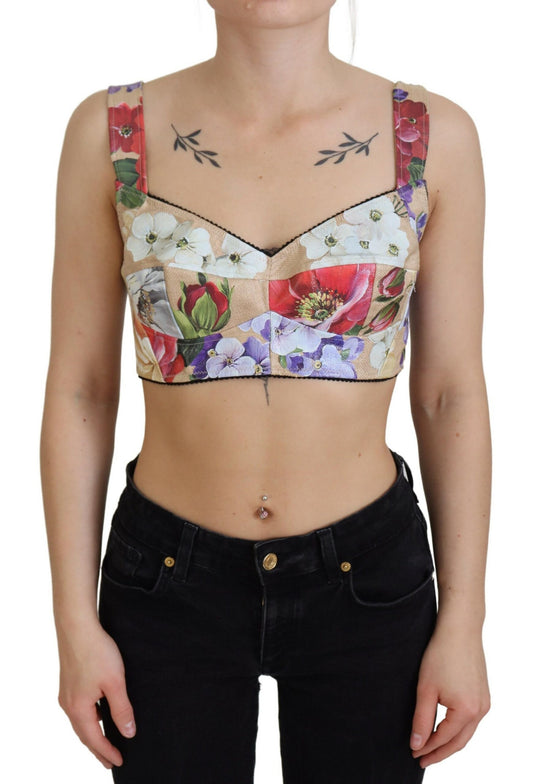 Dolce &amp; Gabbana – Kurzes Bustier-Korsett-Oberteil mit mehrfarbigem Blumenmuster