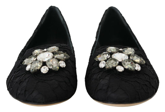 Dolce &amp; Gabbana – Schwarze Taormina-Ballerinas mit Spitzen und Kristallen