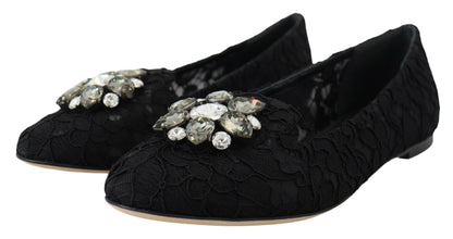 Dolce &amp; Gabbana – Schwarze Taormina-Ballerinas mit Spitzen und Kristallen