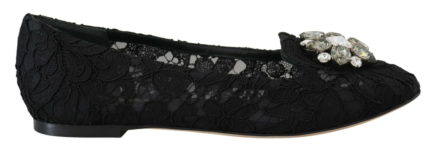 Dolce &amp; Gabbana – Schwarze Taormina-Ballerinas mit Spitzen und Kristallen