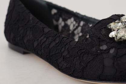 Dolce &amp; Gabbana – Schwarze Taormina-Ballerinas mit Spitzen und Kristallen