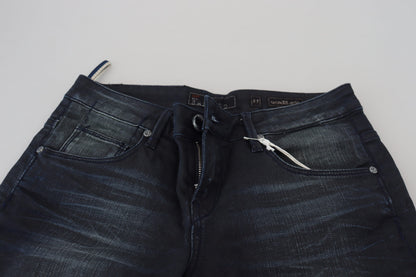 Acht – Blau verwaschene Slim-Fit-Jeans aus Baumwolldenim mit niedriger Taille