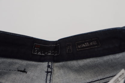 Acht – Blau verwaschene Slim-Fit-Jeans aus Baumwolldenim mit niedriger Taille