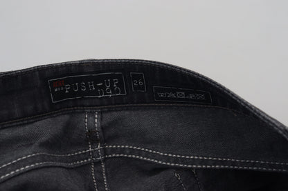 Acht – Schwarze, verwaschene Slim-Fit-Jeans aus Baumwolldenim mit niedriger Taille