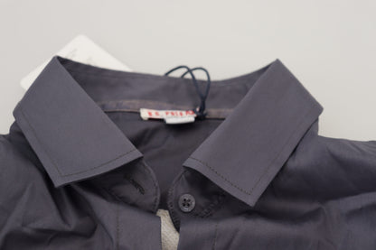 US POLO ASSN. Grau bedrucktes Langarm-Oberteil mit Kragen