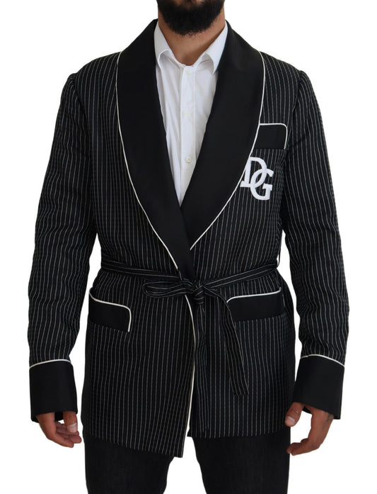 Dolce &amp; Gabbana Schwarze Robe Gestreifte DG Patch Jacke Herren Blazer