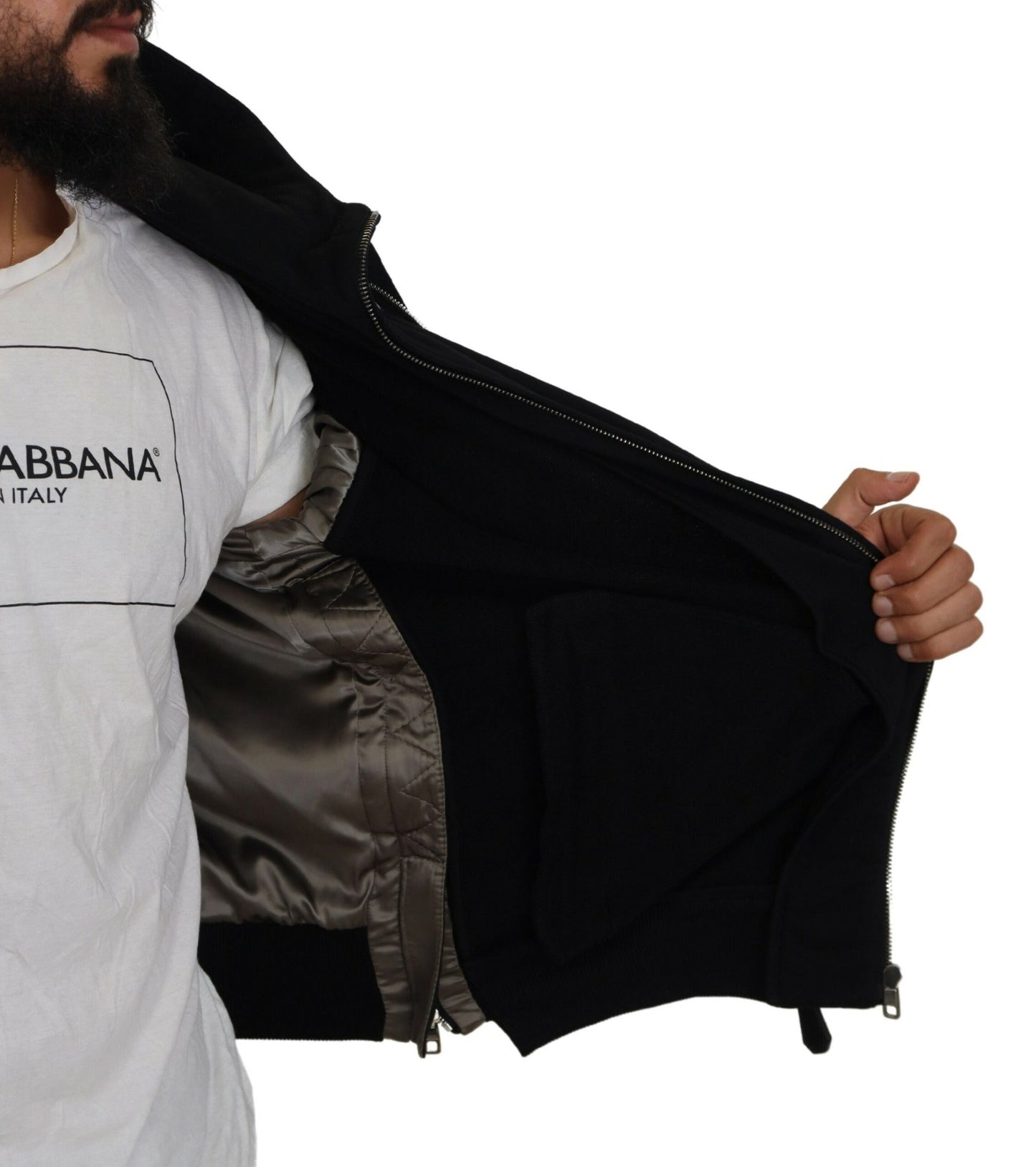 Dolce &amp; Gabbana – Schwarze Nylon-Manteljacke mit durchgehendem Reißverschluss und Kapuze