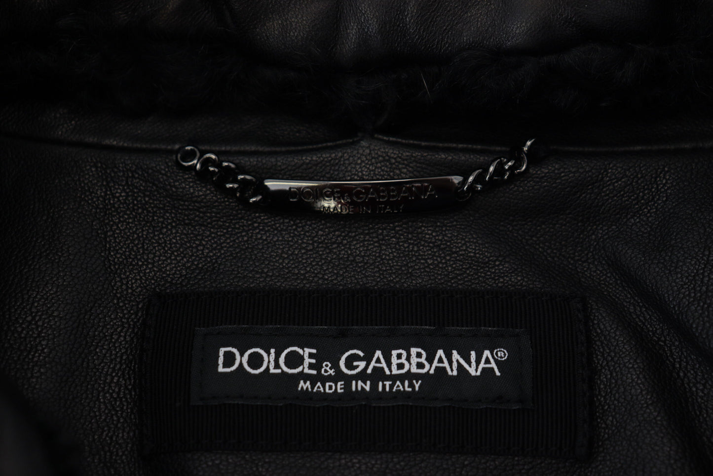 Dolce &amp; Gabbana – Schwarze Herrenmanteljacke aus Lammleder mit Kragen