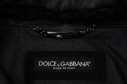 Dolce &amp; Gabbana – Schwarze Herrenmanteljacke aus Lammleder mit Kragen
