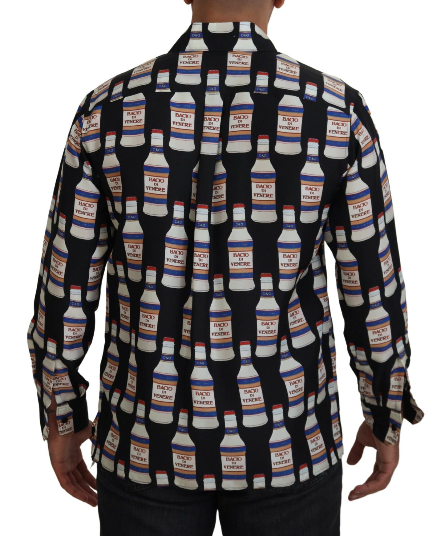 Dolce &amp; Gabbana – Schwarzes, bedrucktes Herren-Freizeithemd mit Kragen aus Seide