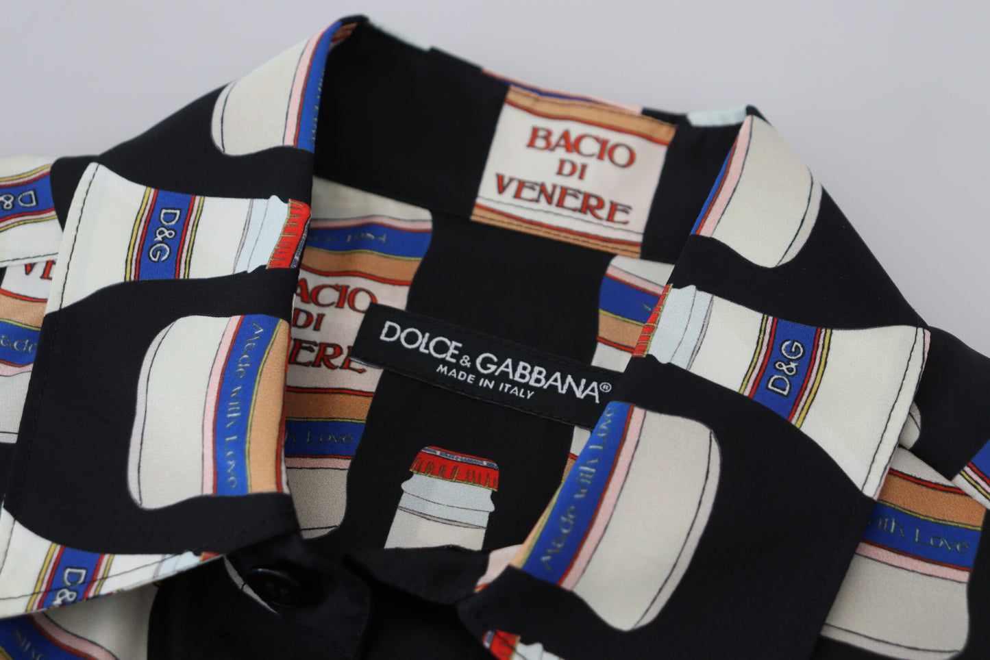 Dolce &amp; Gabbana – Schwarzes, bedrucktes Herren-Freizeithemd mit Kragen aus Seide