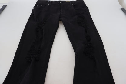 Dolce &amp; Gabbana – Schwarze Slim Fit-Jeans aus zerfetztem Baumwolldenim