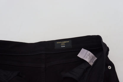 Dolce &amp; Gabbana – Schwarze Slim Fit-Jeans aus zerfetztem Baumwolldenim